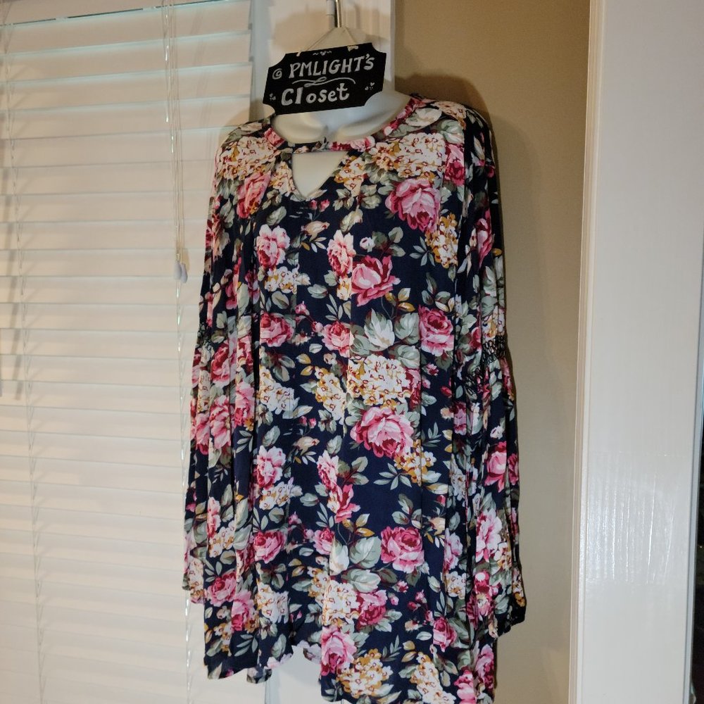 Kori America Large Floral Boho Dress Long Sleeve